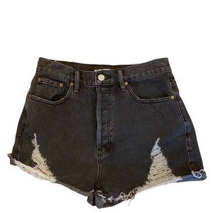 PacSun Ultra High Rise Black Jean Denim Shorts Ripped 27 Grunge Festival Punk